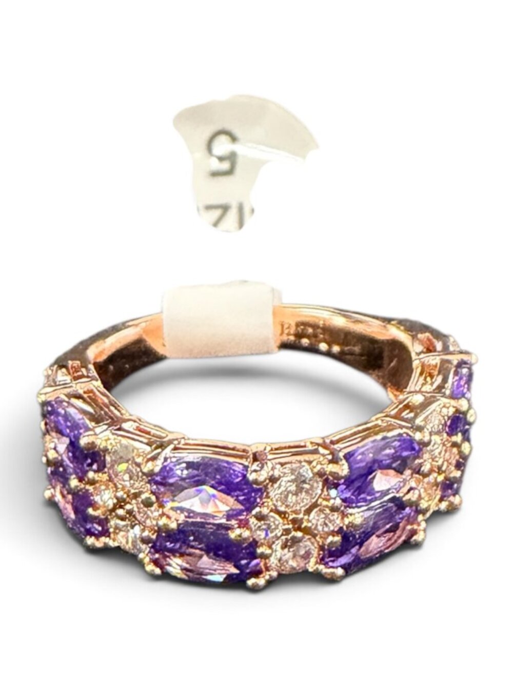 Bomb Party Purple CZ Rose Gold Band Ring Sz 5